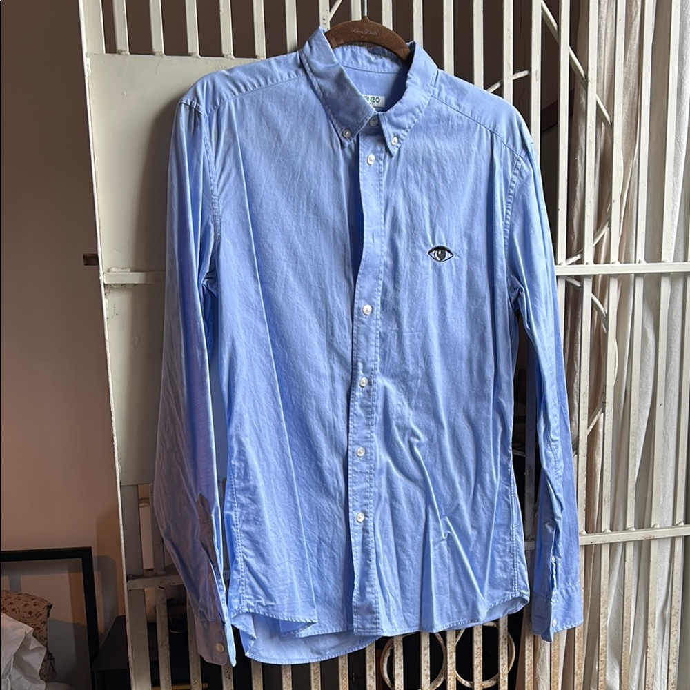 Blue Men's Shirt with Eye Embroidery